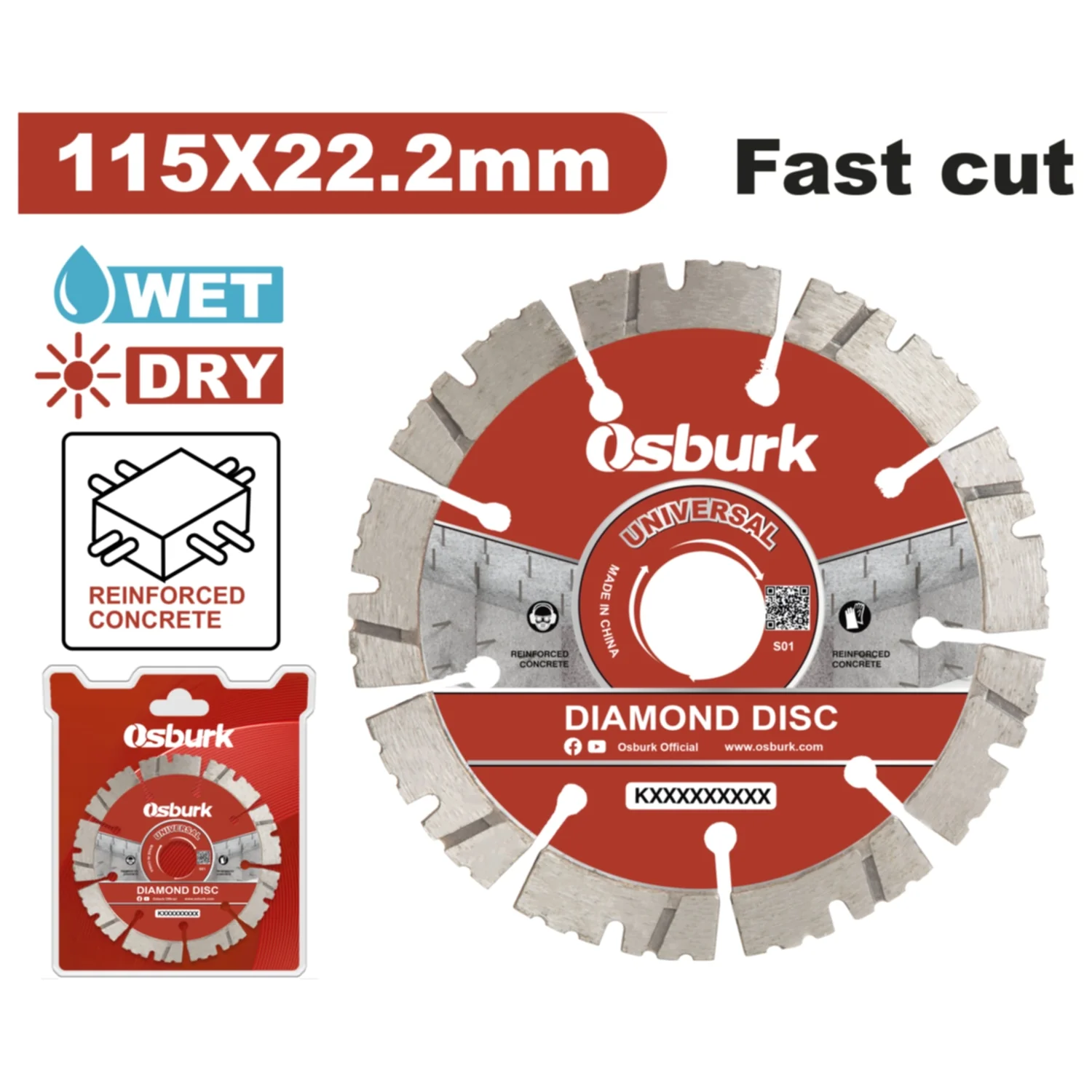 Disco De Diamante 4-1/2" Eje 22.2Mm Corte Seco Y Húmedo Para Concreto.