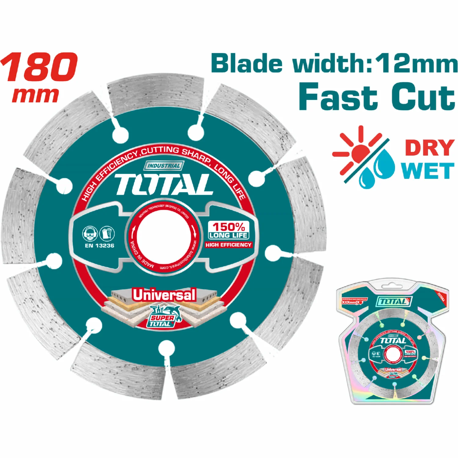 Disco De Diamante Para Mármol Y Granito 7" Espesor 12Mm Corte Seco Y Húmedo.
