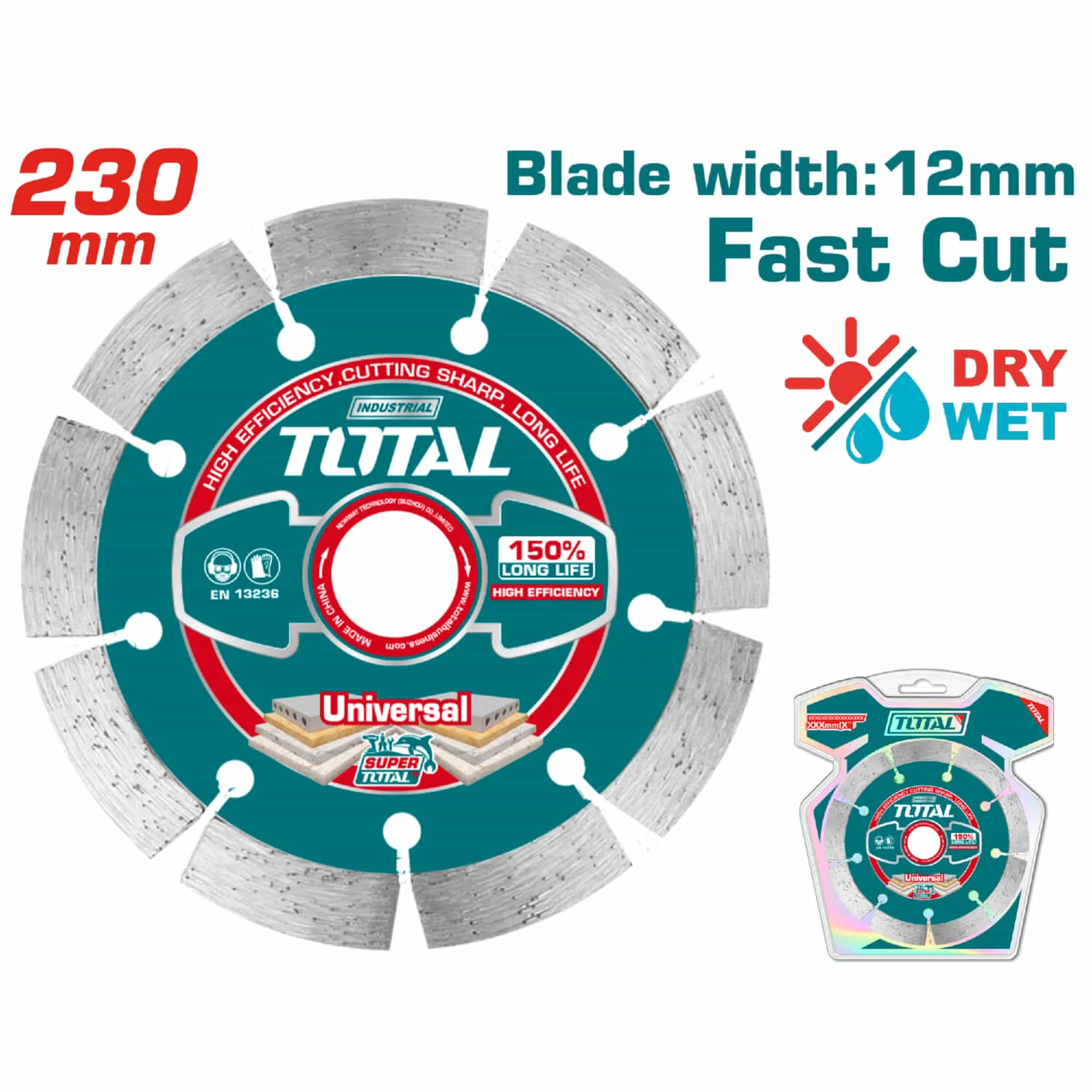 Disco De Diamante Para Mármol Y Granito 9" Espesor 12Mm Corte Seco Y Húmedo.