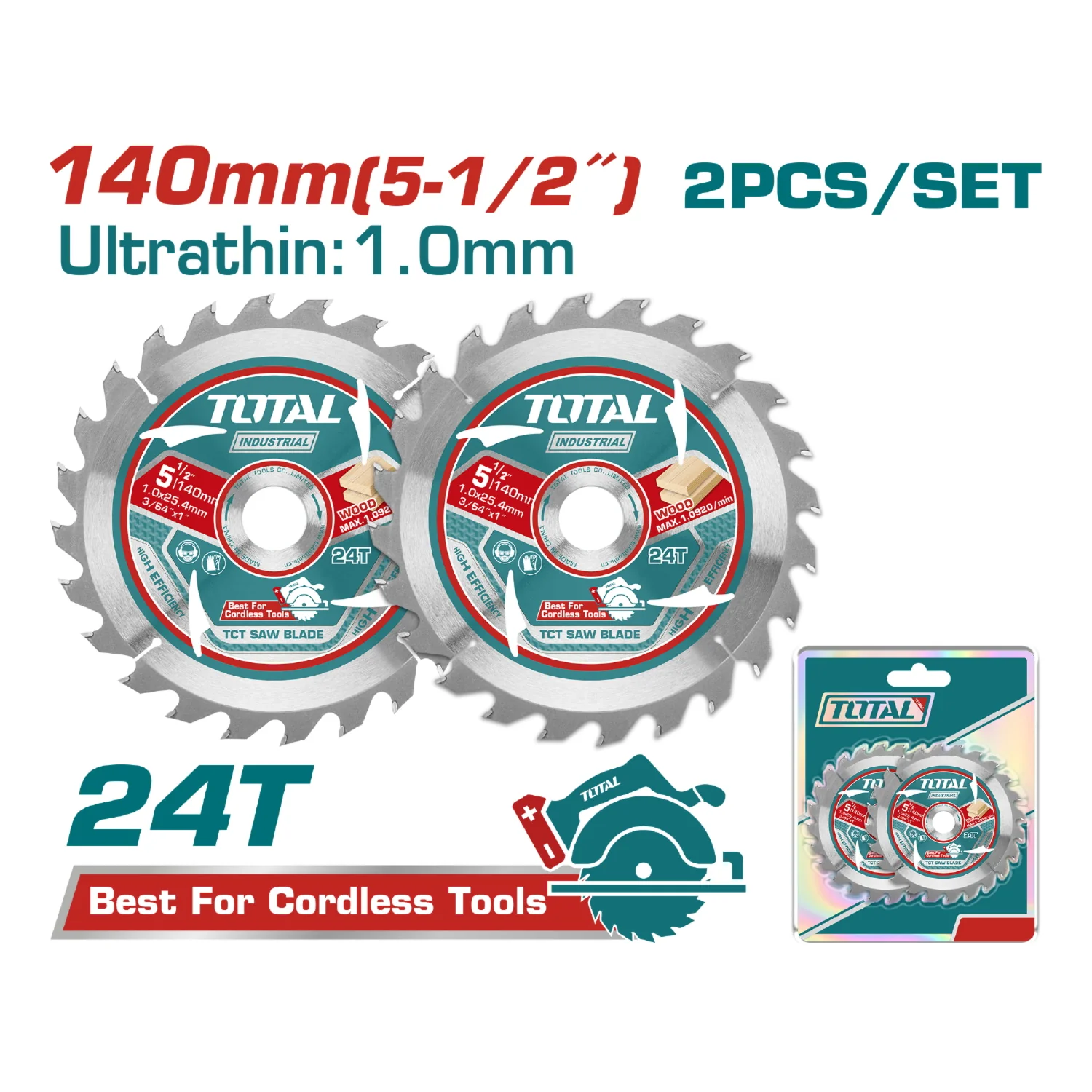 Discos 5 1/2" Sierras Ultra Fina 1.0Mm TCT 140Mm 24T. Set De 2 Piezas. Ideal Para Sierra Circular. Uso Madera. - Image 2