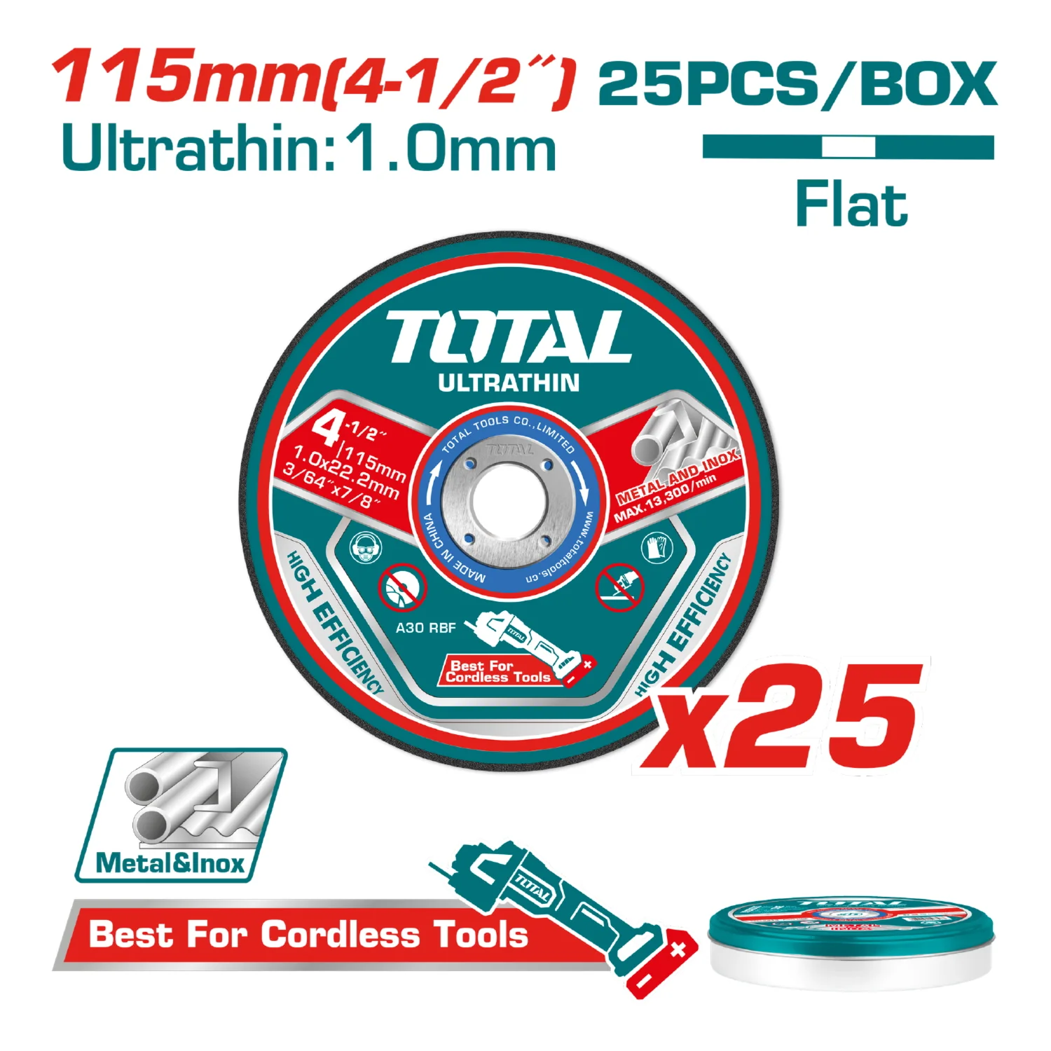 Discos De Corte De Metal Ultrafino 4 1/2" X 3/64" X 7/8" Centro Plano. Set 25 Pzas. - Image 2