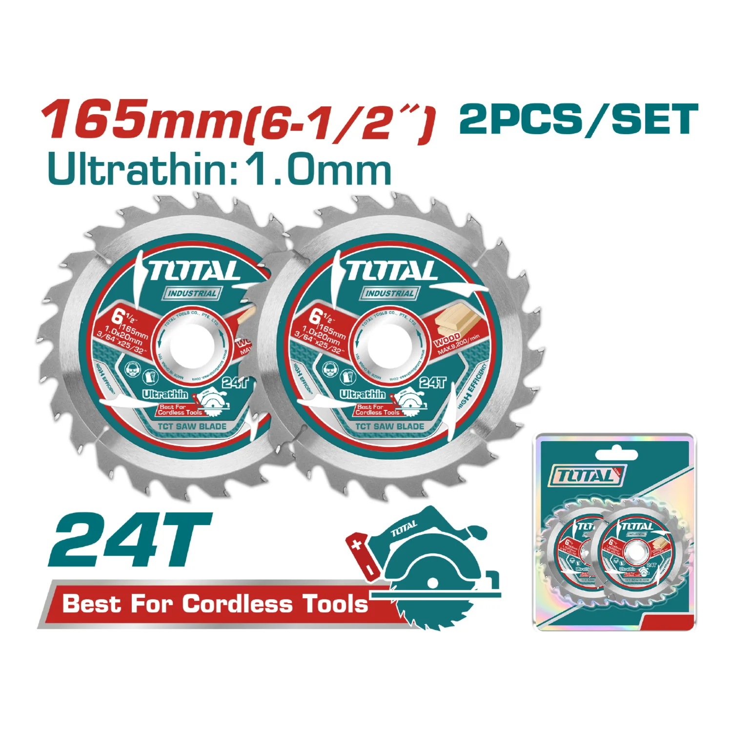 Discos 6 1/2" Sierras Ultra Fina 1.0Mm TCT 165Mm 24T Set De 2 Piezas. Uso Madera. Sierra Circular. - Image 2