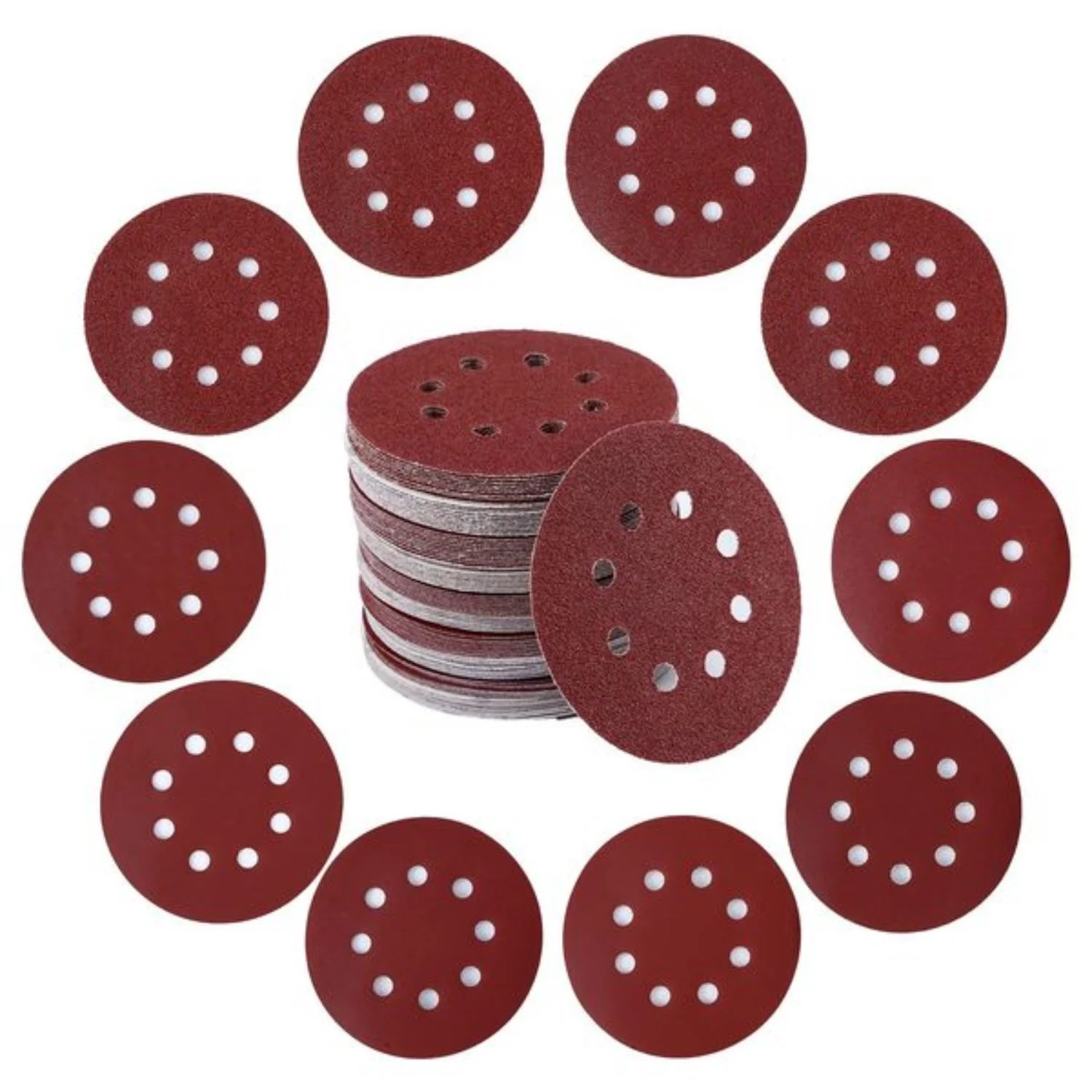 Discos De Lija De 5” (125Mm) Para Lijadora Orbital, 8 Agujeros. Sets De 50 Unidades.