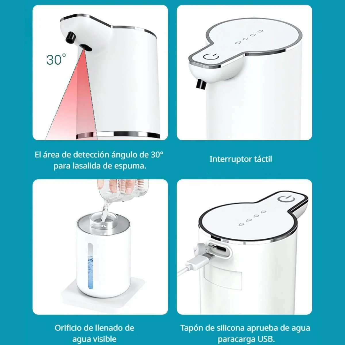 Dispensador Automático De Jabón Espuma Recargable Con Puerto USB Color Blanco - Image 2