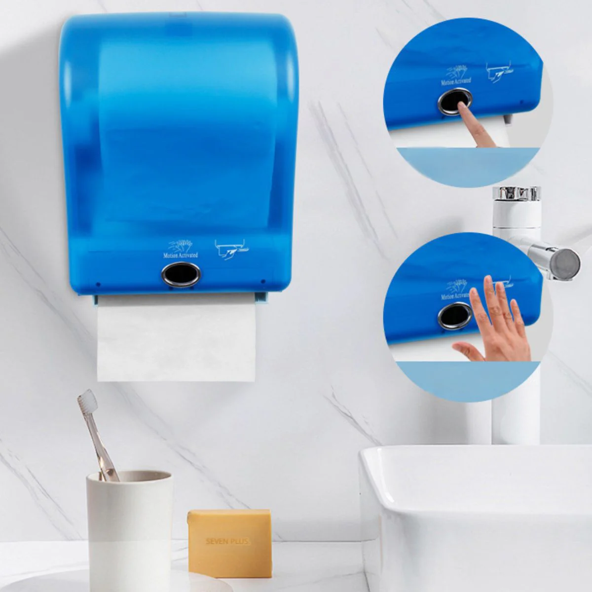 Dispensador Automático De Papel Con Llave Para Pared. Portapapeles Con Sensor Para Baño. Caja De Papel Color Azul.
