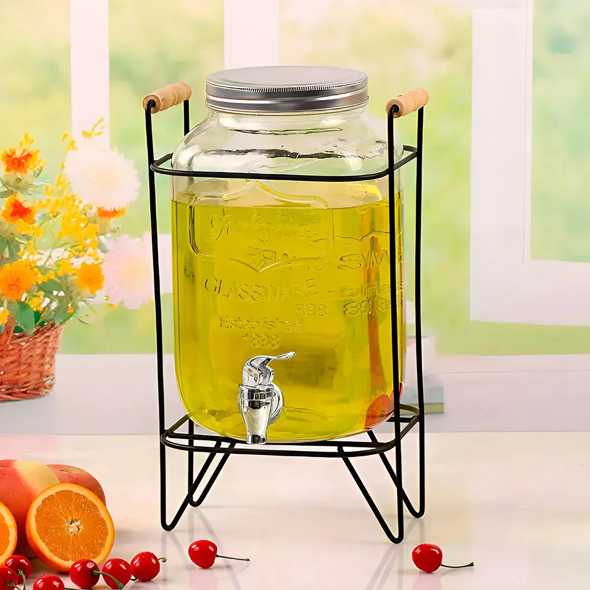 Dispensador De Bebidas De Vidrio 4L Con Grifo Metálico Antigoteo. Incluye Soporte De Hierro. Ideal Para Jugos. - Image 3