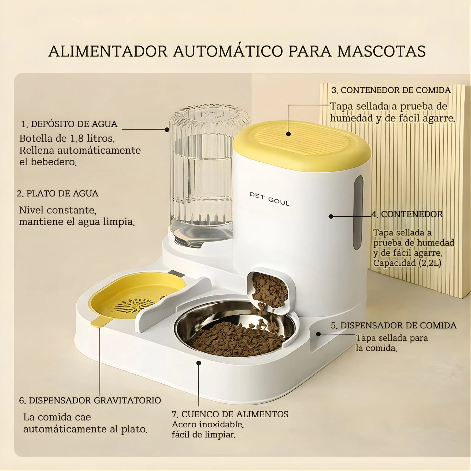 Dispensador De Comida Automático Para Mascotas. Bebedero Integrado 1.8L.  Alimentador Por Gravedad. Tazón De Acero Inoxidable. - Image 2