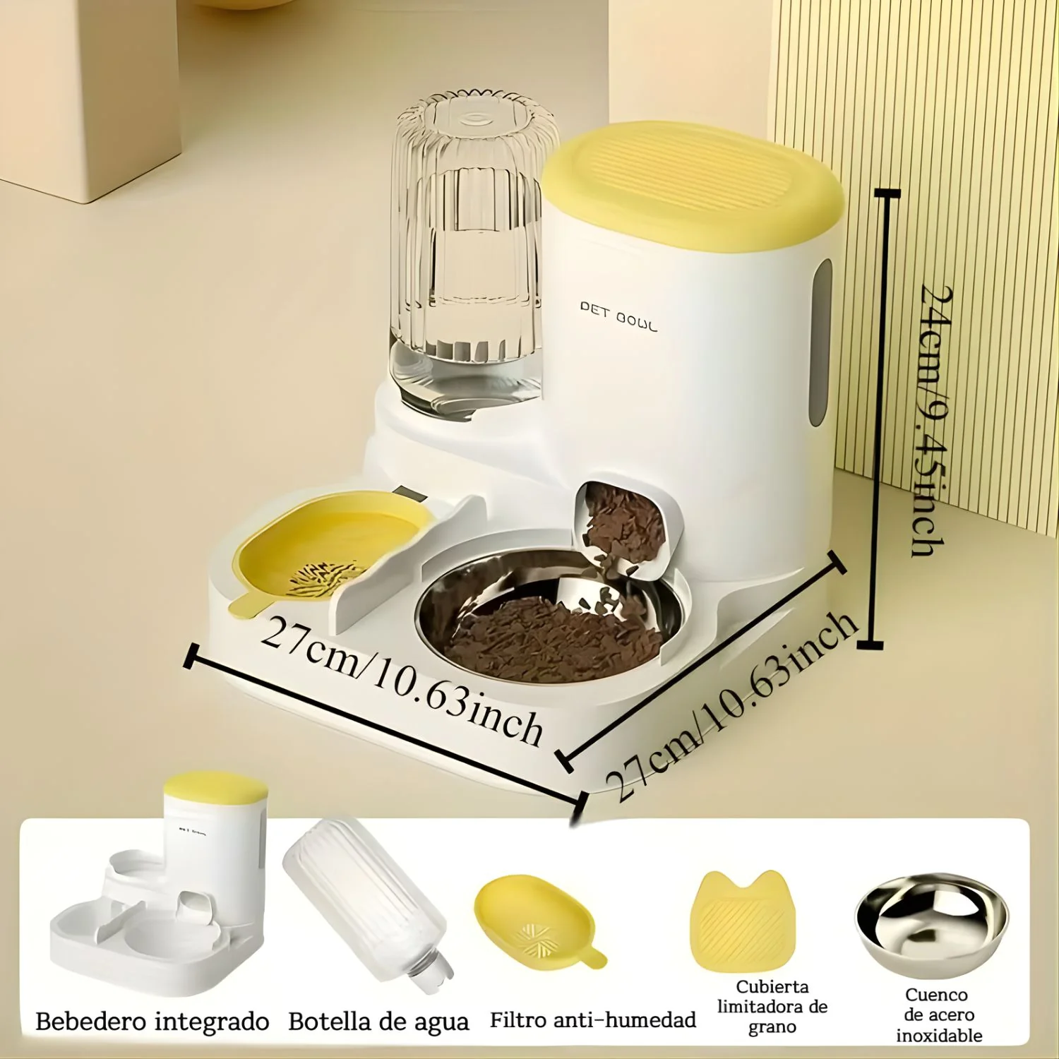 Dispensador De Comida Automático Para Mascotas. Bebedero Integrado 1.8L.  Alimentador Por Gravedad. Tazón De Acero Inoxidable. - Image 4