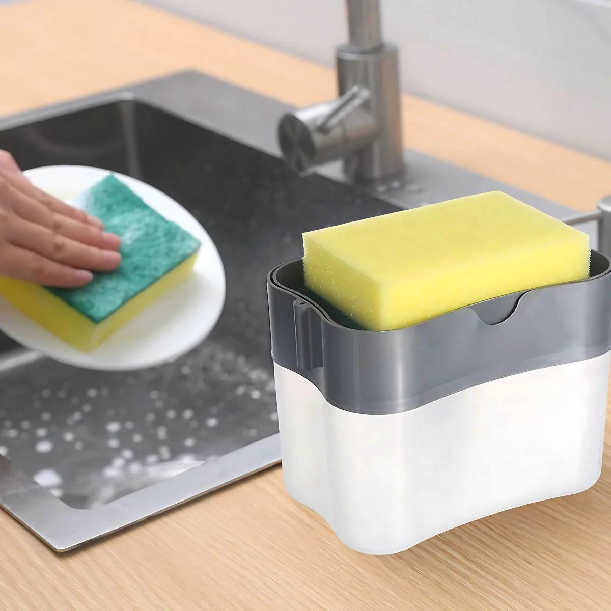 Dispensador De Jabón Liquido Con Soporte Para Esponja. (Incluye Esponja) Para Fregador