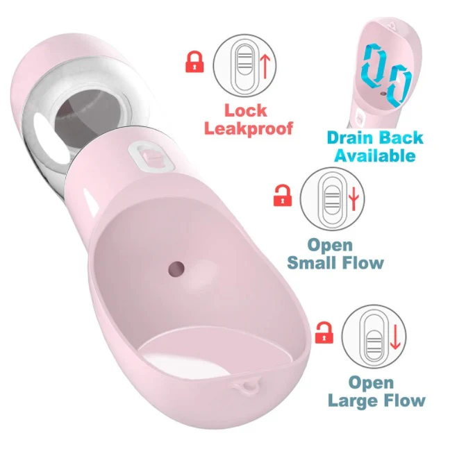 Dispensador Portatil  Comida Y Agua Con Bebedero. Color Rosado. Capacidad 258Ml Agua Y 200Ml Comida - Image 3
