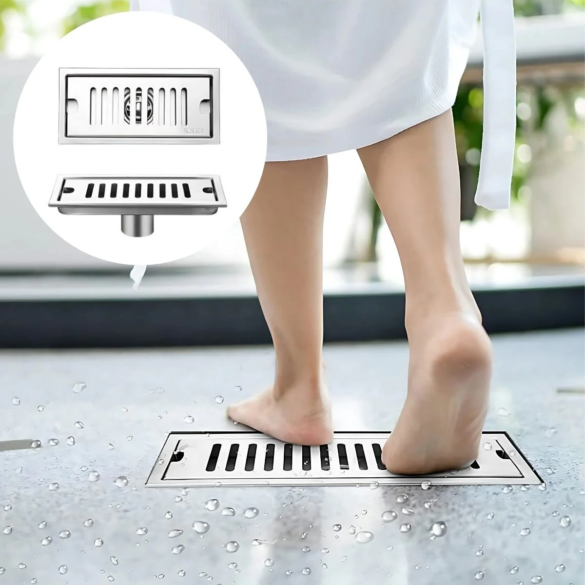Drenaje Lineal De Piso 20 Cm. Rejilla Rectangular. Desagüe Para Baño. Acero Inoxidable.