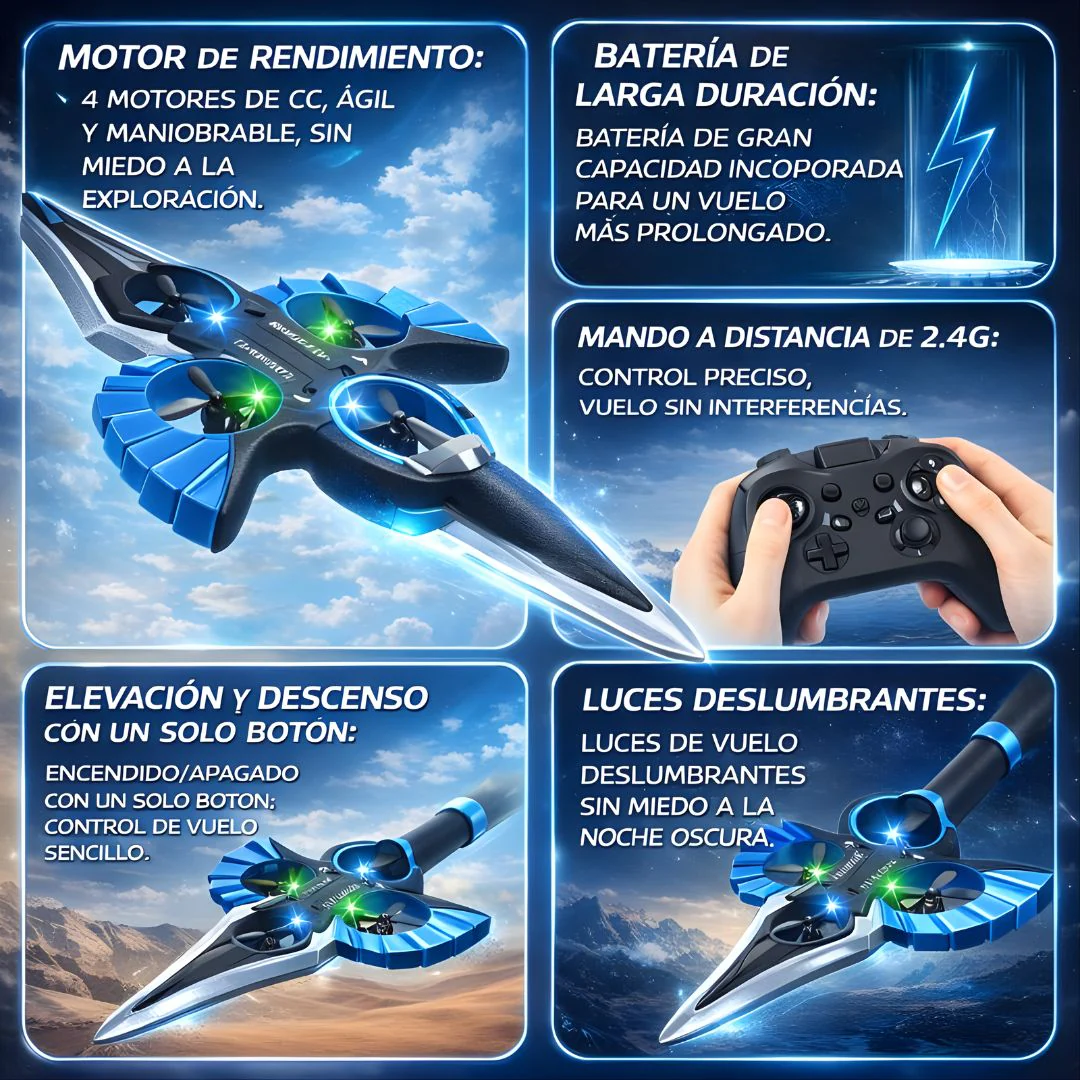 Dron Acrobático A Control Remoto. Juguete Espada Voladora (18×37.5×4Cm). Color Azul. - Image 3