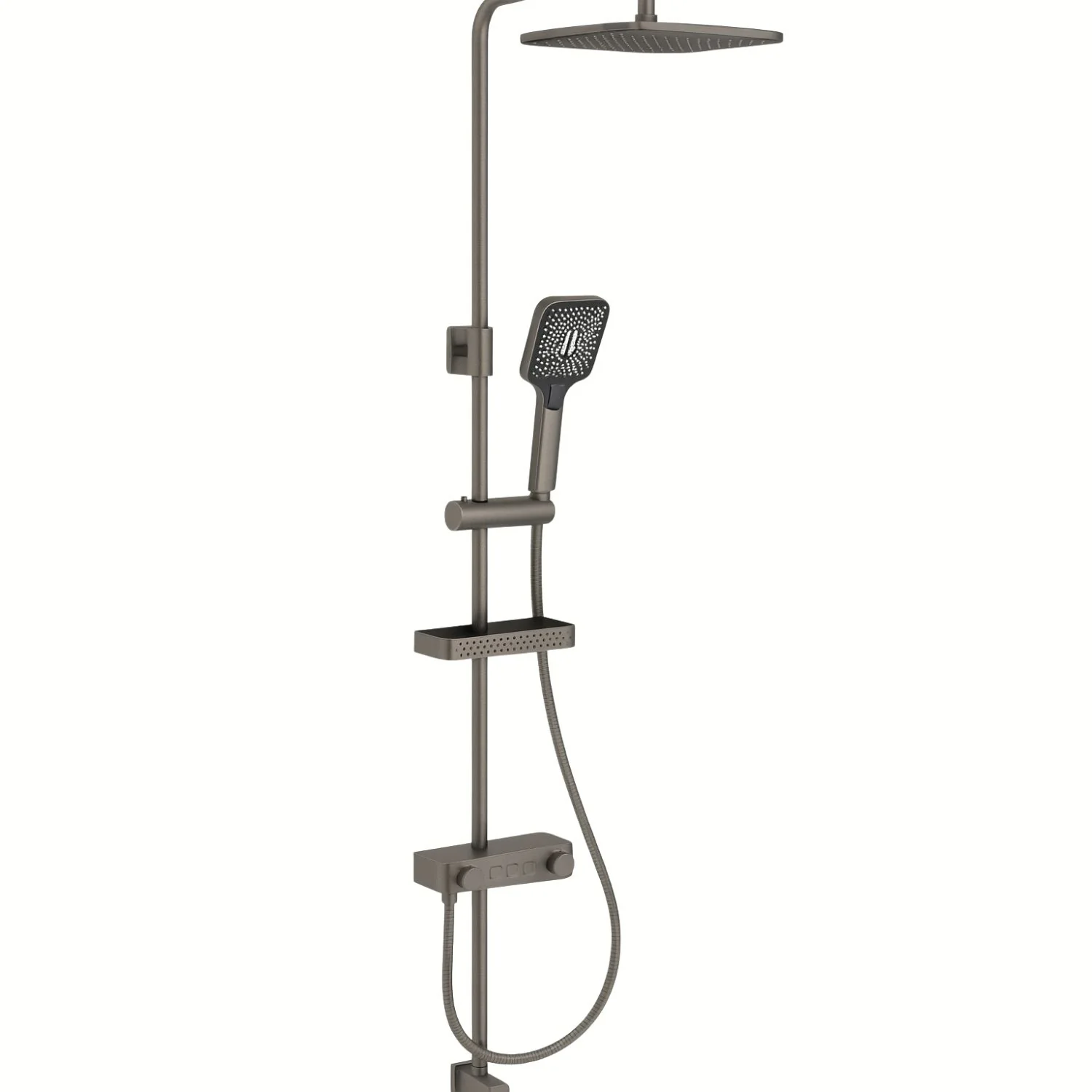 Ducha Regadera Para Baño De Cobre Gris Oscuro Metalizado Mate Con Cabezal Cuadrado Y Grifería Multifuncional Moderna 110X30cm Set. - Image 2