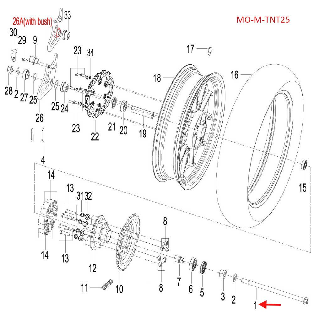 Eje Rueda Trasera M14X1.5X292 (RKG150 / LEONCINO250 / TNT25 / TRK251) - Image 2