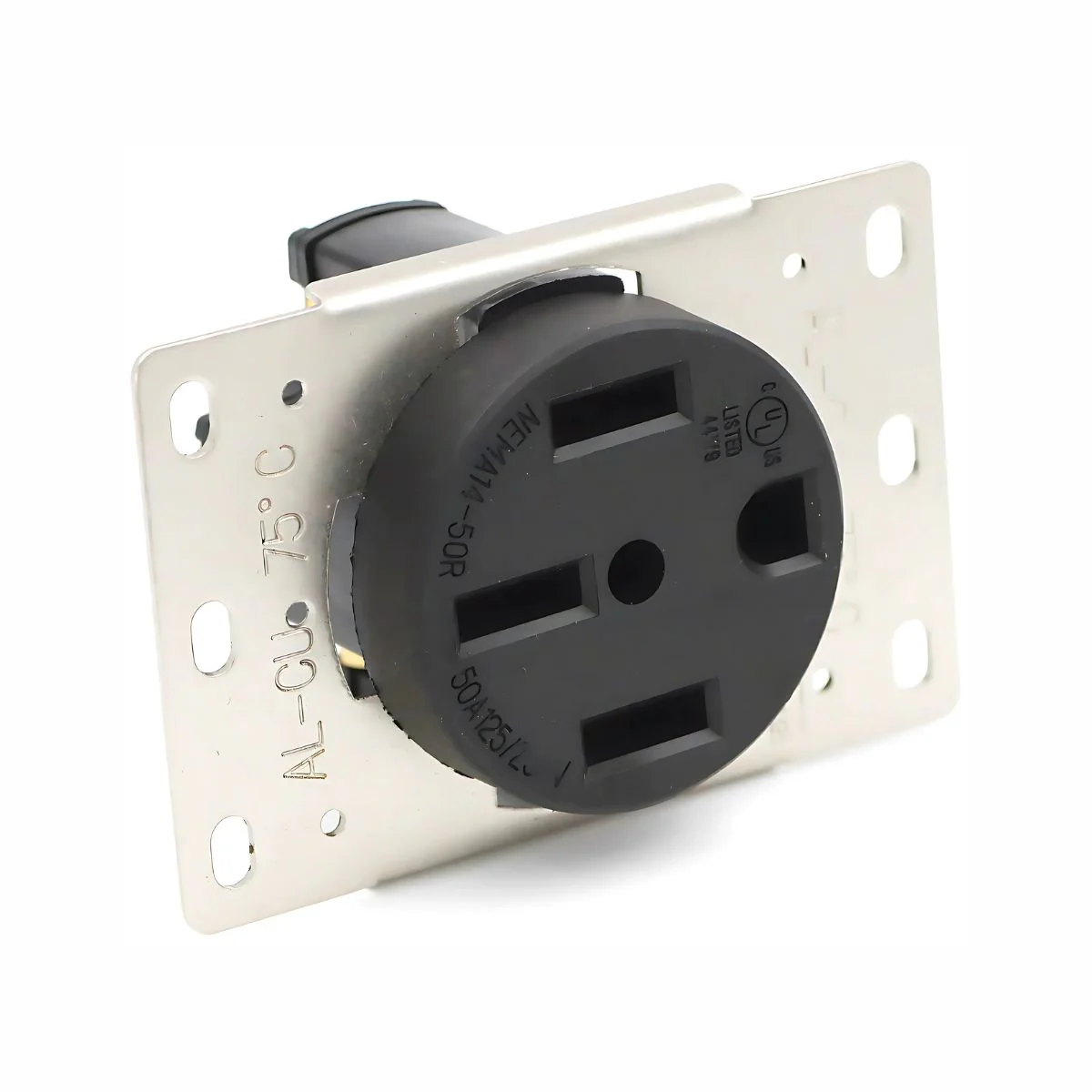 Enchufe De Pared NEMA 14-50R 50A 125V-250V. Receptáculo De Montaje Empotrado. Color Negro.