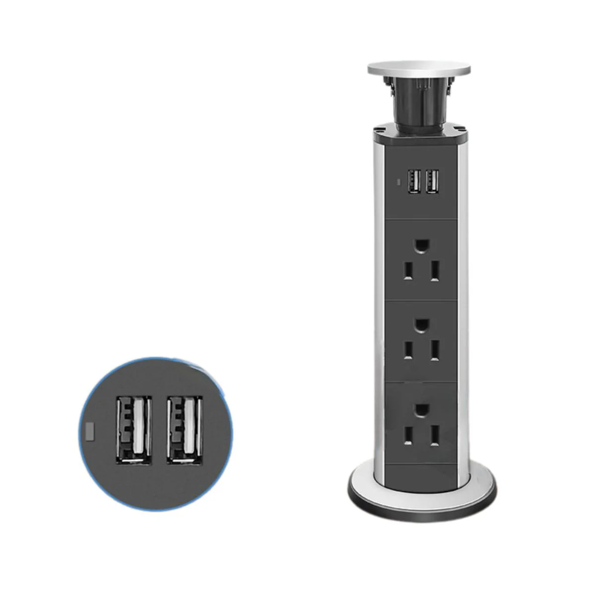 Enchufe Toma Corriente Retráctil Con 3 Salidas Y 2 Puertos USB. Torre De Enchufe Para Sobre Mesa, Cocina, Escritorio, Oficinas. - Image 2
