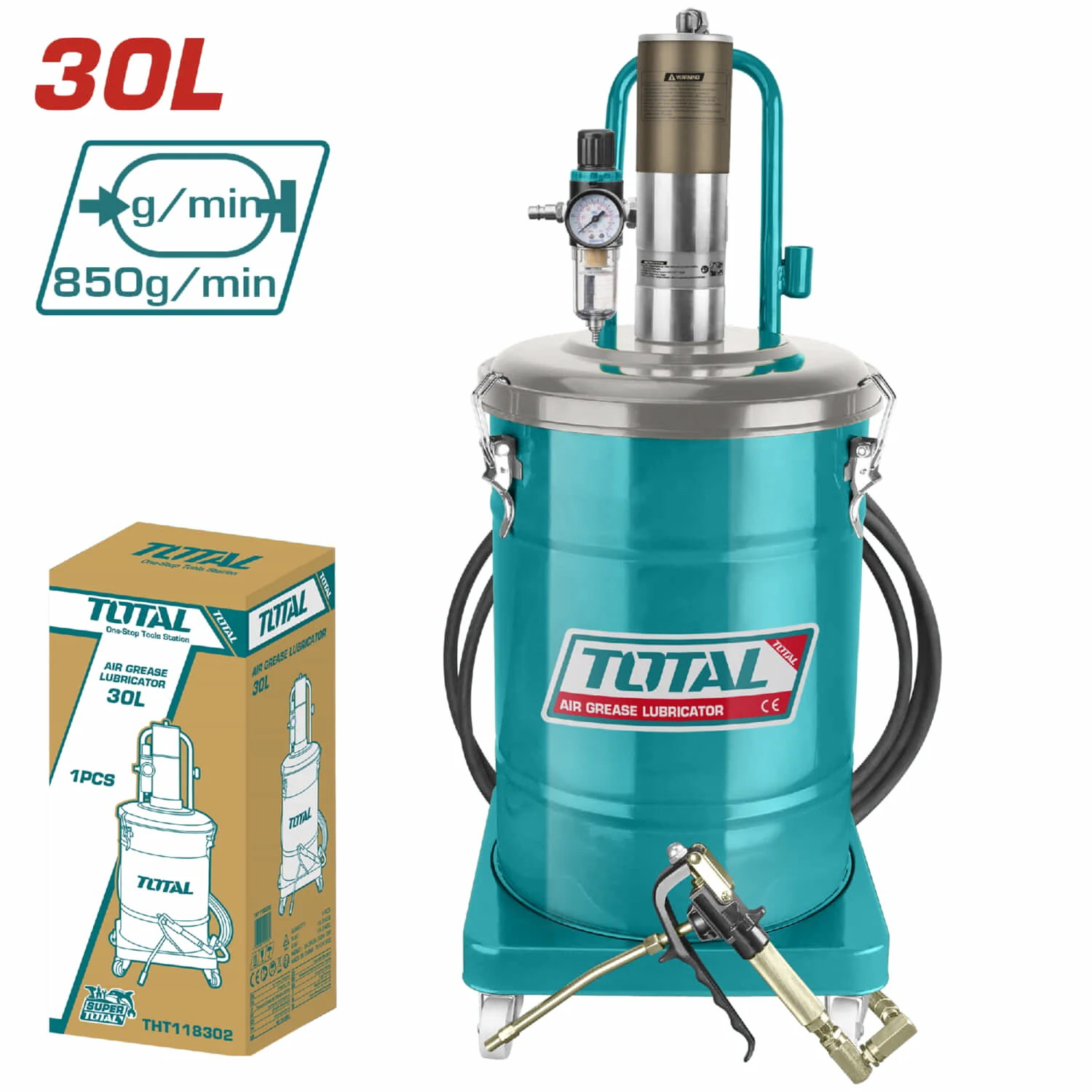 Engrasador Lubricador De Grasa Neumatico De 30L. Presion 50:1 6-8 Bar.