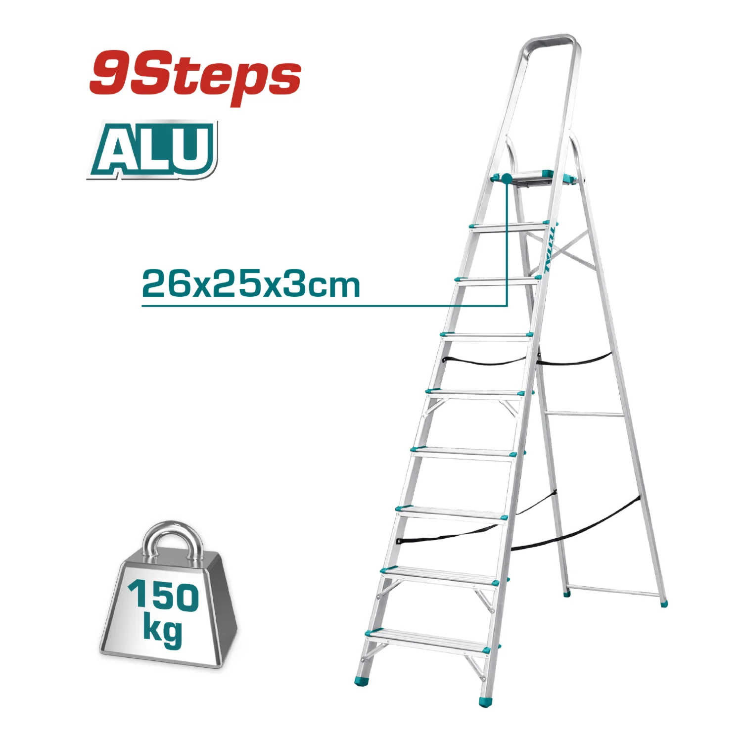 Escalera De Tijera Total 8 Pies Altura 9 Peldaños. Resistencia 150 Kg (330 Lbs) Alta Calidad/Durable - Image 2