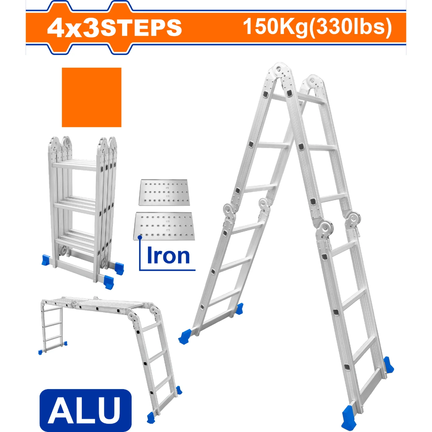 Escalera Multiposición 4X3 De Aluminio Carga Máxima: 150Kg Altura Escalon 270Mm Escalera Plegable. - Image 2