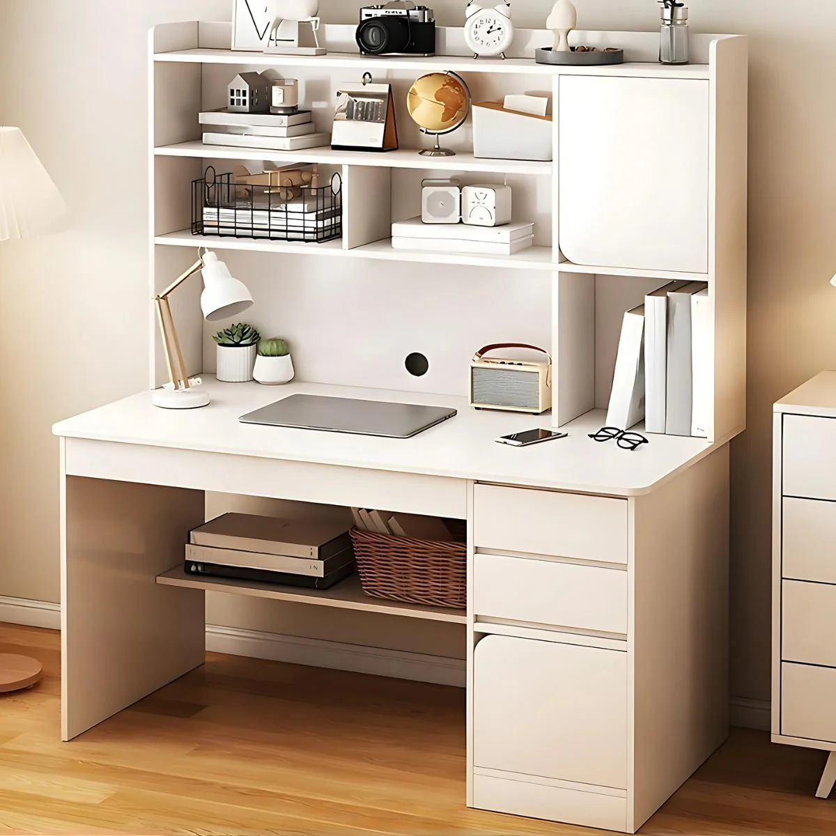 Escritorio Con Estantería Y Cajones 120X45x164cm. Mueble Multifuncional Para Oficina O Dormitorio. Color Blanco. - Image 3