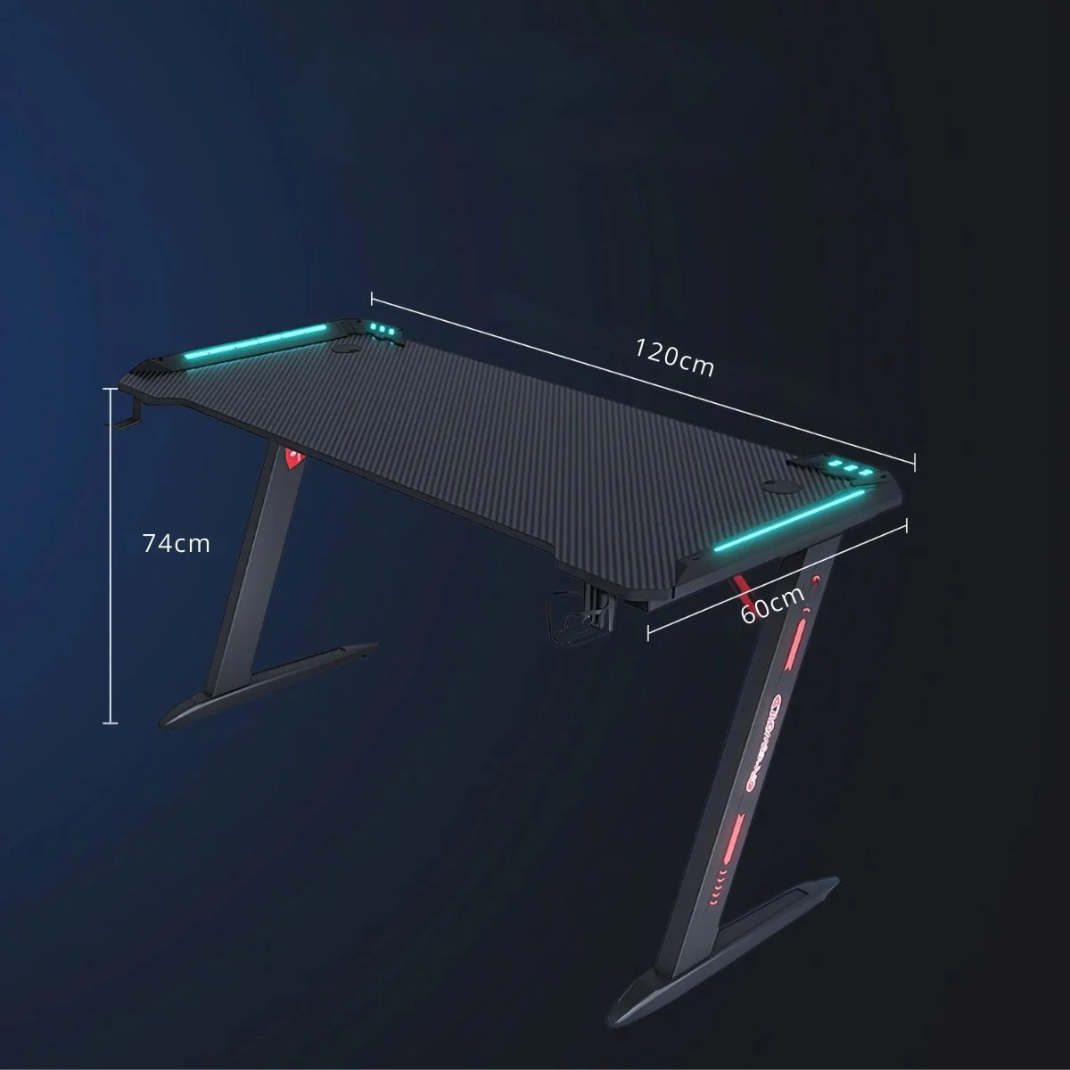 Escritorio Mesa Gamer Con Iluminación RGB, Fibra De Carbono. Posavasos Y Soporte Para Auriculares. 120X60x74 Cm Gaming - Image 5