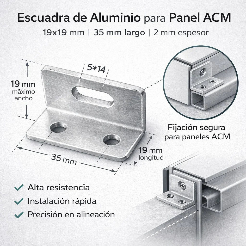 Escuadra De Aluminio Multiuso 19X19x35 Mm (Espesor 2 Mm) | Soporte Para Panel ACM Y Fijaciones Generales | Pack 100 Unidades