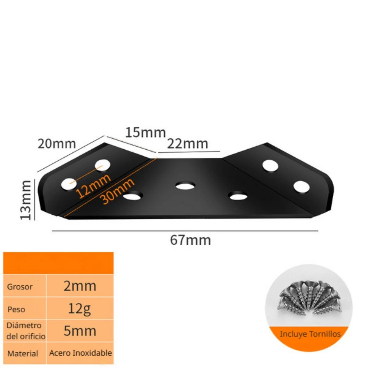 Escuadra De Refuerzo 90º En Acero Inoxidable Para Muebles Y Estanterías. 2.6" (6.7Cm). Color Negro. Angulo Escuadra De Esquina Espesor 2.0 Mm - Image 2