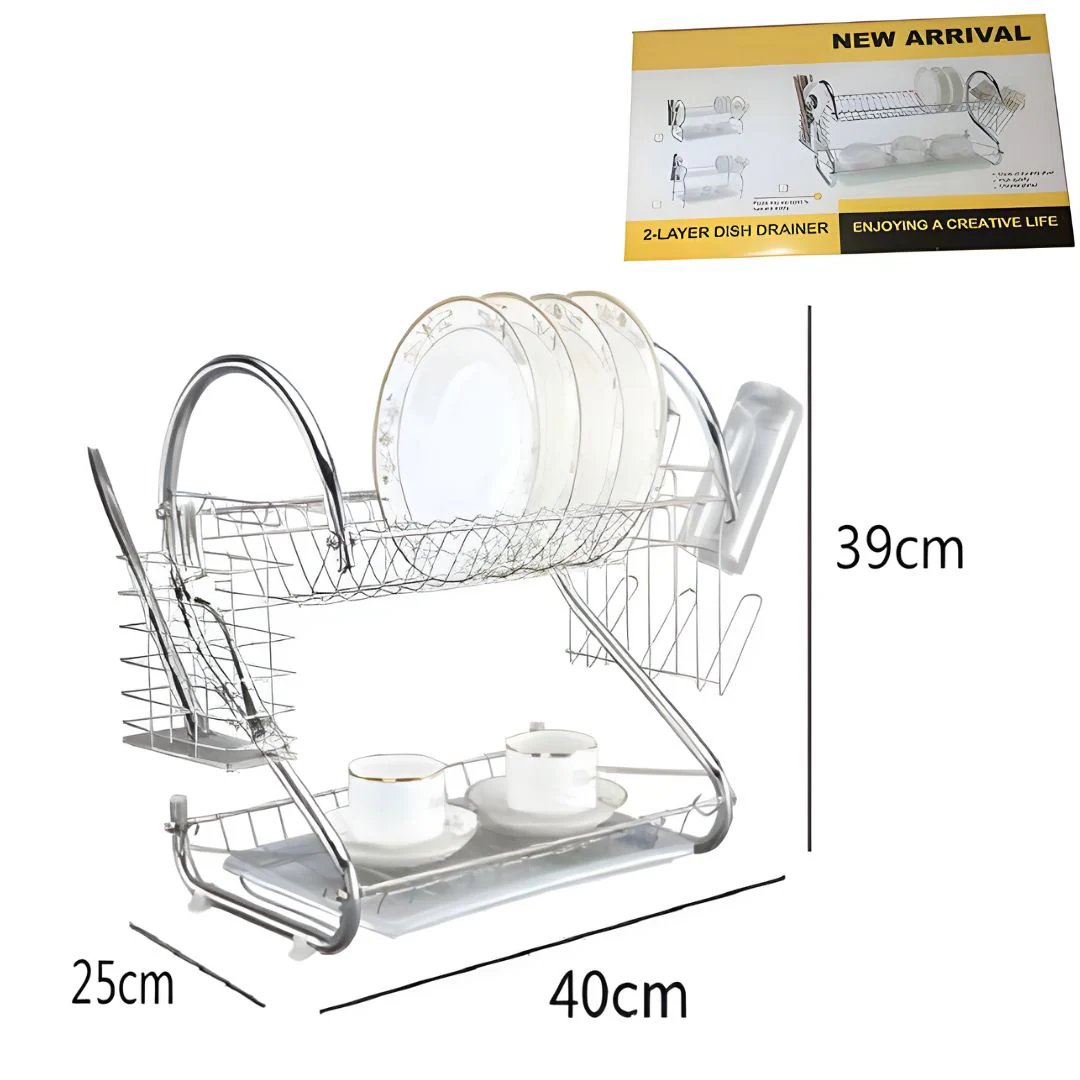 Escurridor De Platos Con Bandeja De Drenaje Y Soporte De Cubiertos. Set Organizador Con 2 Niveles (40X25x39cm). - Image 2