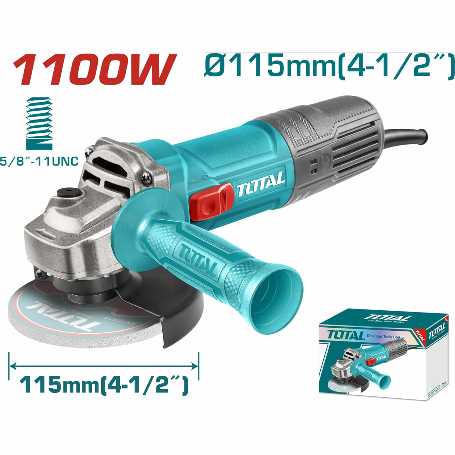 Esmeriladora Angular 1100W Flexible. Velocidad Sin Carga: 12000Rpm. Diámetro Del Disco: 4-1/2" Rosca Del Husillo: 5/8"-11UNC Con Mango Auxiliar. No Incluye Disco. - Image 2