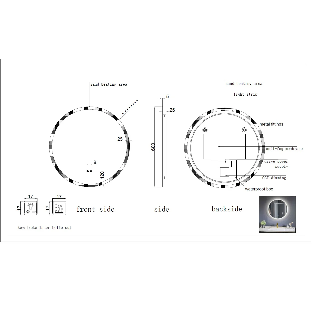 Espejo Baño Circular Con Luz Led Y Sistema Antiempañante (Diámetro 60 Cm) - Image 6