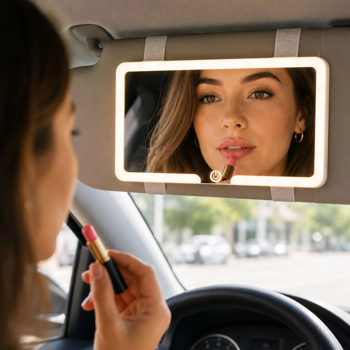 Espejo De Maquillaje LED Para Visera De Carro Touch Recargable USB Tipo C. Espejo Portátil Luz Blanca Y Cálida (23.5X12.7Cm)