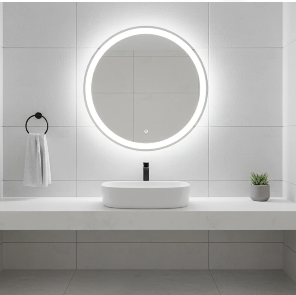 Espejo LED Redondo Táctil 60X60 Cm Con Luz De 3 Tonos Y Enchufe USA 110V