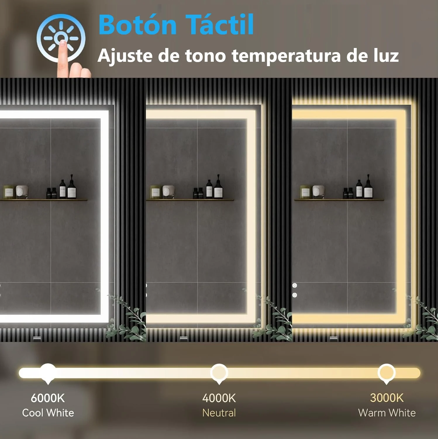 Espejo LED Rectangular 60X150 Cm Con Luz LED De 3 Tonos Botón Táctil Funciona Para Instalación Vertical Y Horizontal - Image 3
