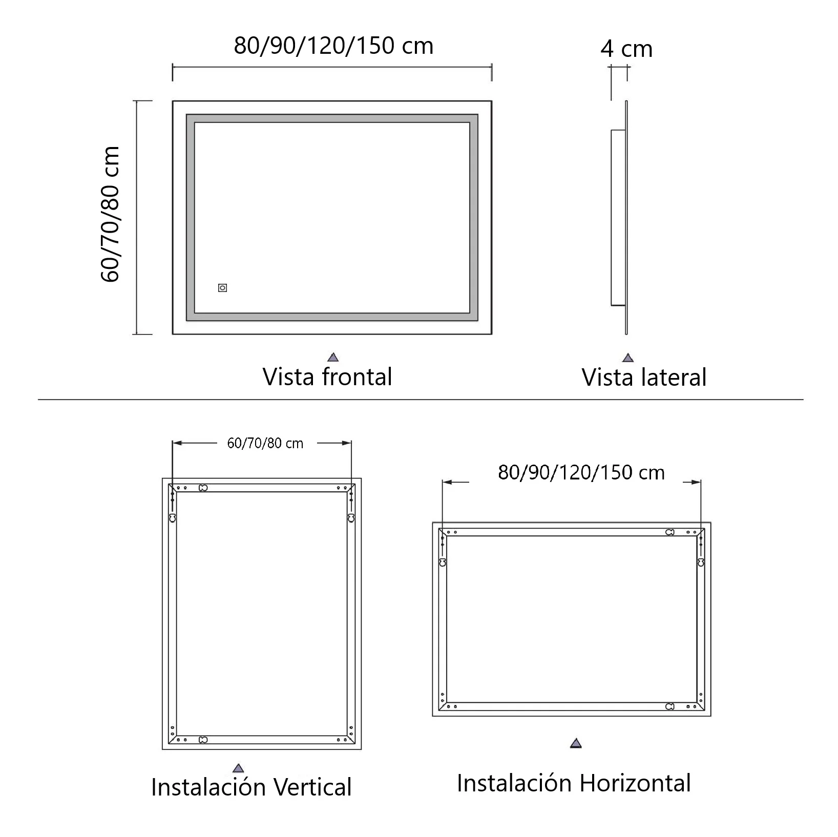 Espejo LED Rectangular 60X150 Cm Con Luz LED De 3 Tonos Botón Táctil Funciona Para Instalación Vertical Y Horizontal - Image 5