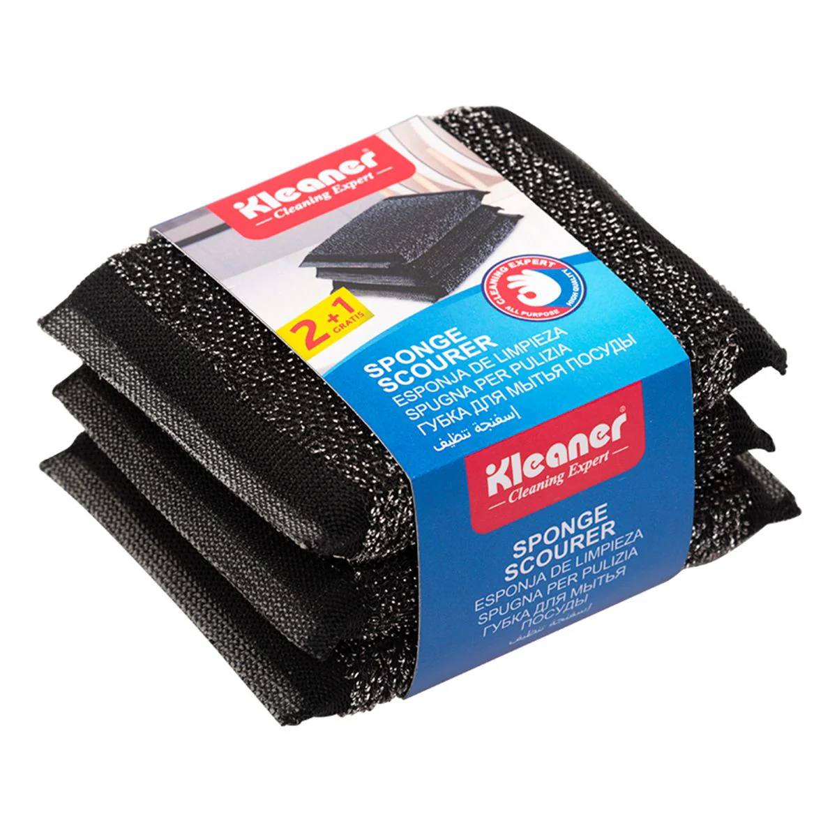 Esponjas Para Fregar Con Fibra Negra Resistente. Pack De 3 Unidades (10.5×9Cm).