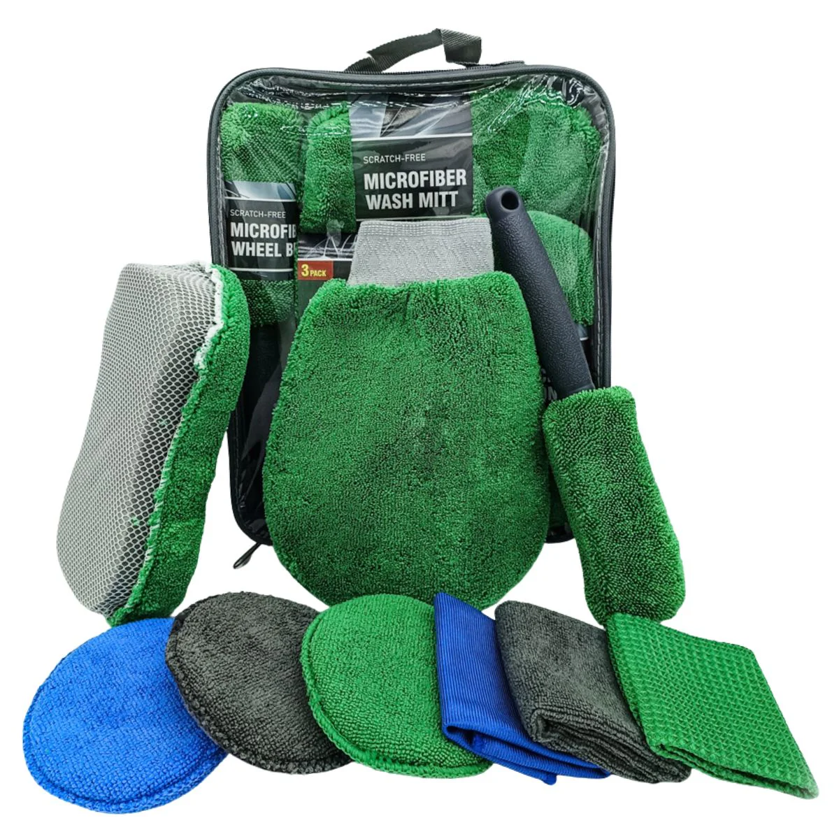 Esponjas Para Lavar Auto. Kit De Limpieza Automotriz 9 Piezas. Set Para Detailing De Carros. Color Verde.