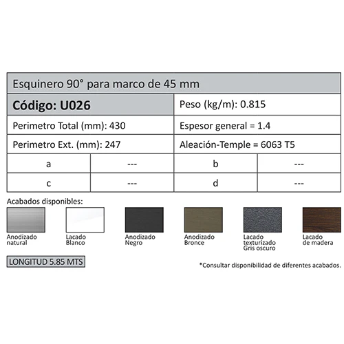 Esquinero Marco 45 Mm. Espesor 1.4 Mm. Largo 5.85 Mts. Acabado Lacado Gris Oscuro Texturizado. (D3-P - Image 2