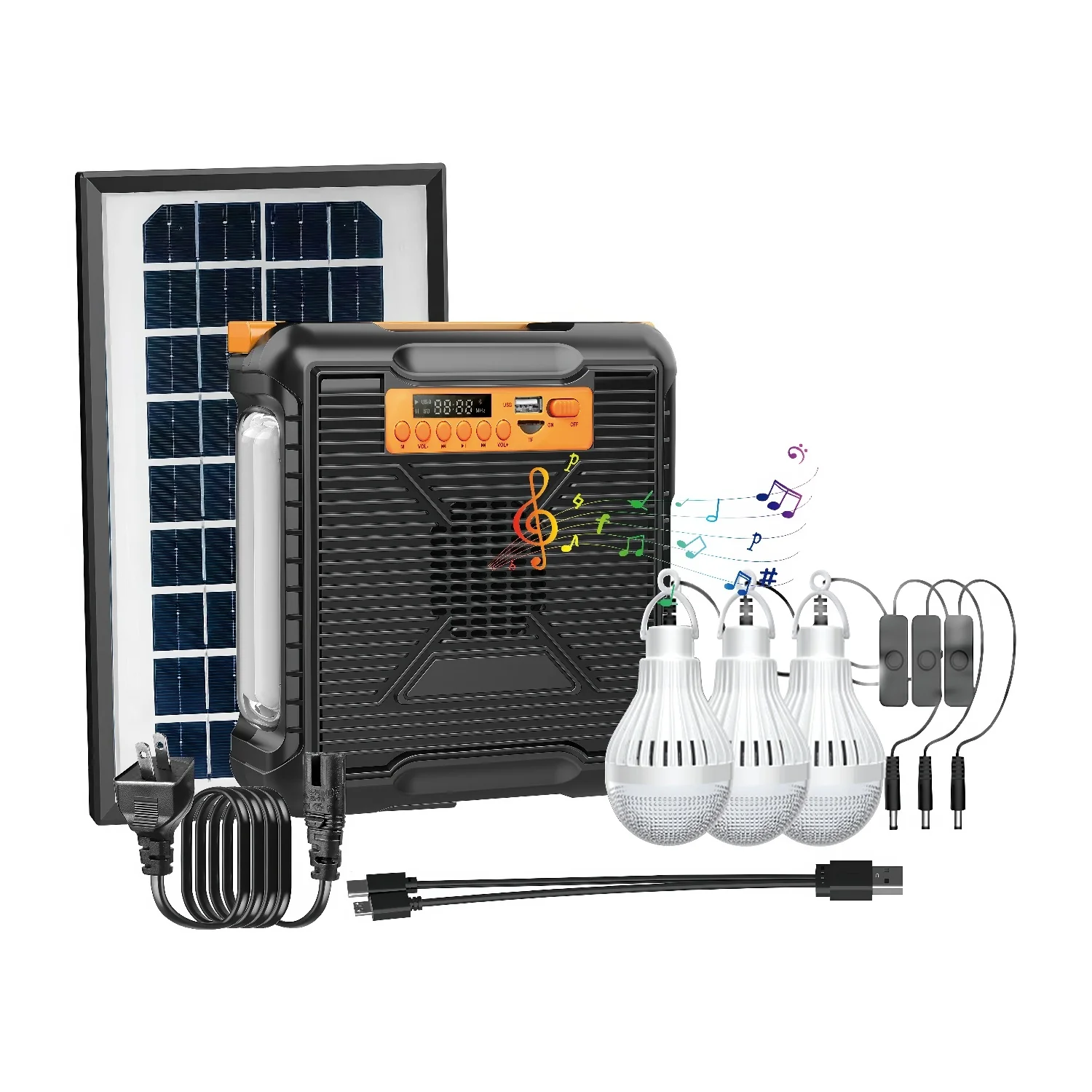 Estación De Energía Solar Portátil Multifuncional. Luz De Alta Potencia Para Exteriores E Iluminación Interior. Sistema Con Panel Solar. Power Bank Bateria Respaldo Incluye Bocina.