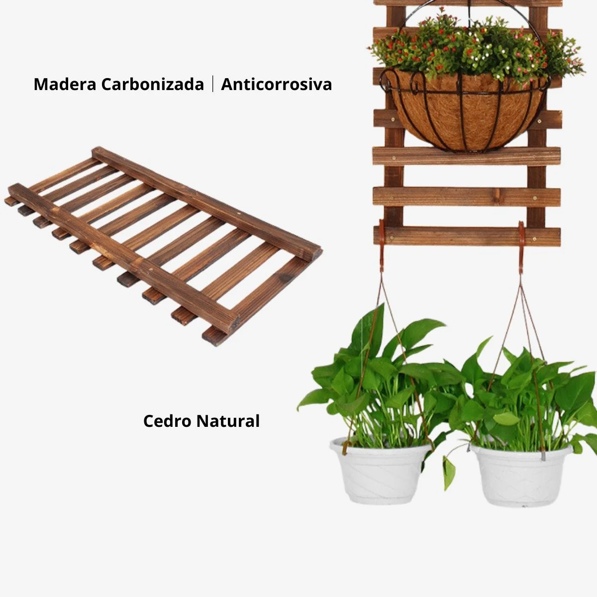 Estante De Pared Para Plantas. Soporte Colgante Multifuncional De Madera Carbonizada. Perchero Para Colgar Helechos. 30X150 Cm - Image 2