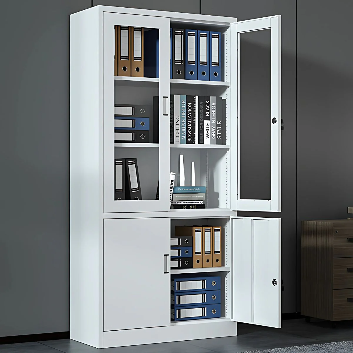 Estante Metálico Archivador De 4 Puertas Y 4 Tablillas. Armario De Metal Para Almacenaje De Archivos