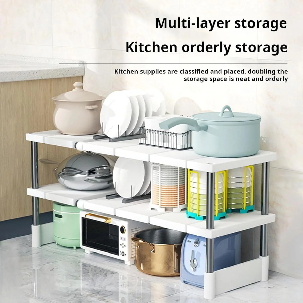 Estante Organizador Ajustable De 2 Niveles. Color Blanco. Repisa De Almacenamiento. Para Cocina Debajo Del Fregador - Image 2