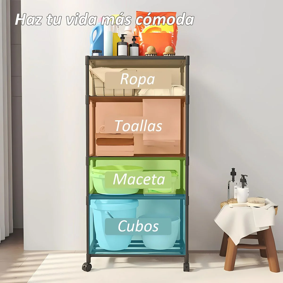 Estante Organizador De 5 Niveles Con Ruedas Para Baño, Cocina O Lavandería. Repisa Para Almacenamiento. 140X50.5X30cm Color Negro. - Image 2