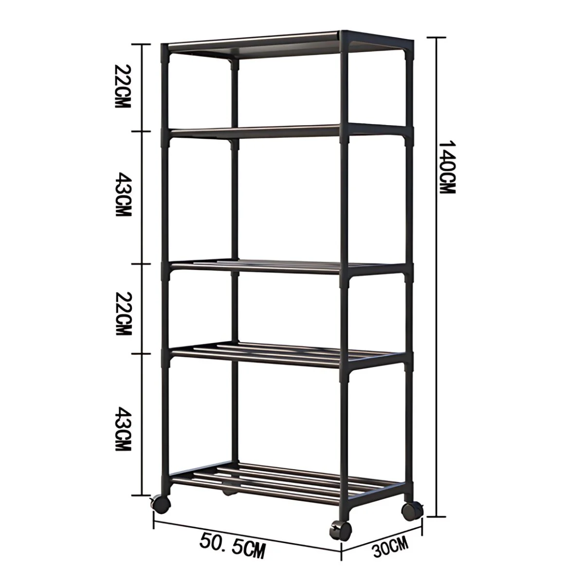 Estante Organizador De 5 Niveles Con Ruedas Para Baño, Cocina O Lavandería. Repisa Para Almacenamiento. 140X50.5X30cm Color Negro. - Image 6