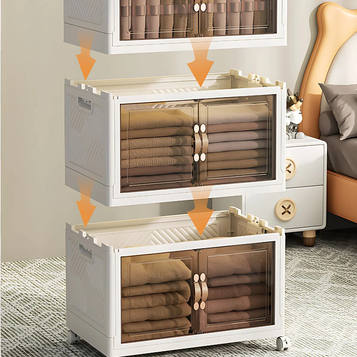 Estante Organizador Modular Plegable Con Ruedas Y Puertas Transparentes. Armario Desmontable Para Almacenamiento (70 Cm De Ancho). Cajones Apilables. - Image 6