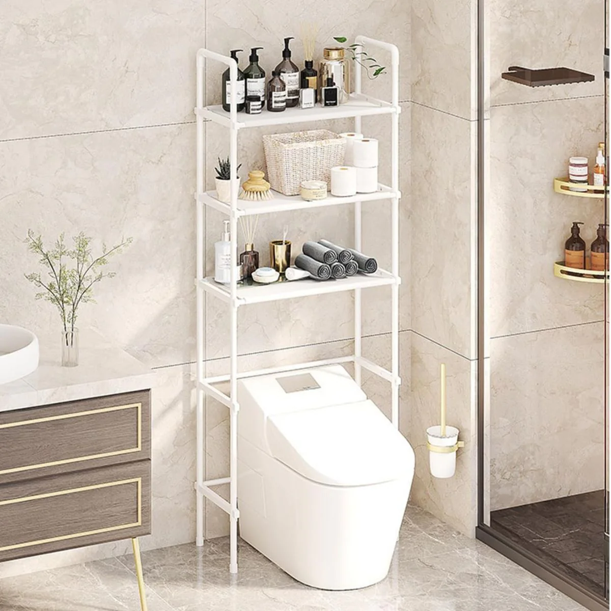 Estante Organizador Para Baño Sobre Inodoro De 3 Niveles. Mueble Repisa Para Almacenamiento. Color Blanco. 149X45.3X26cm