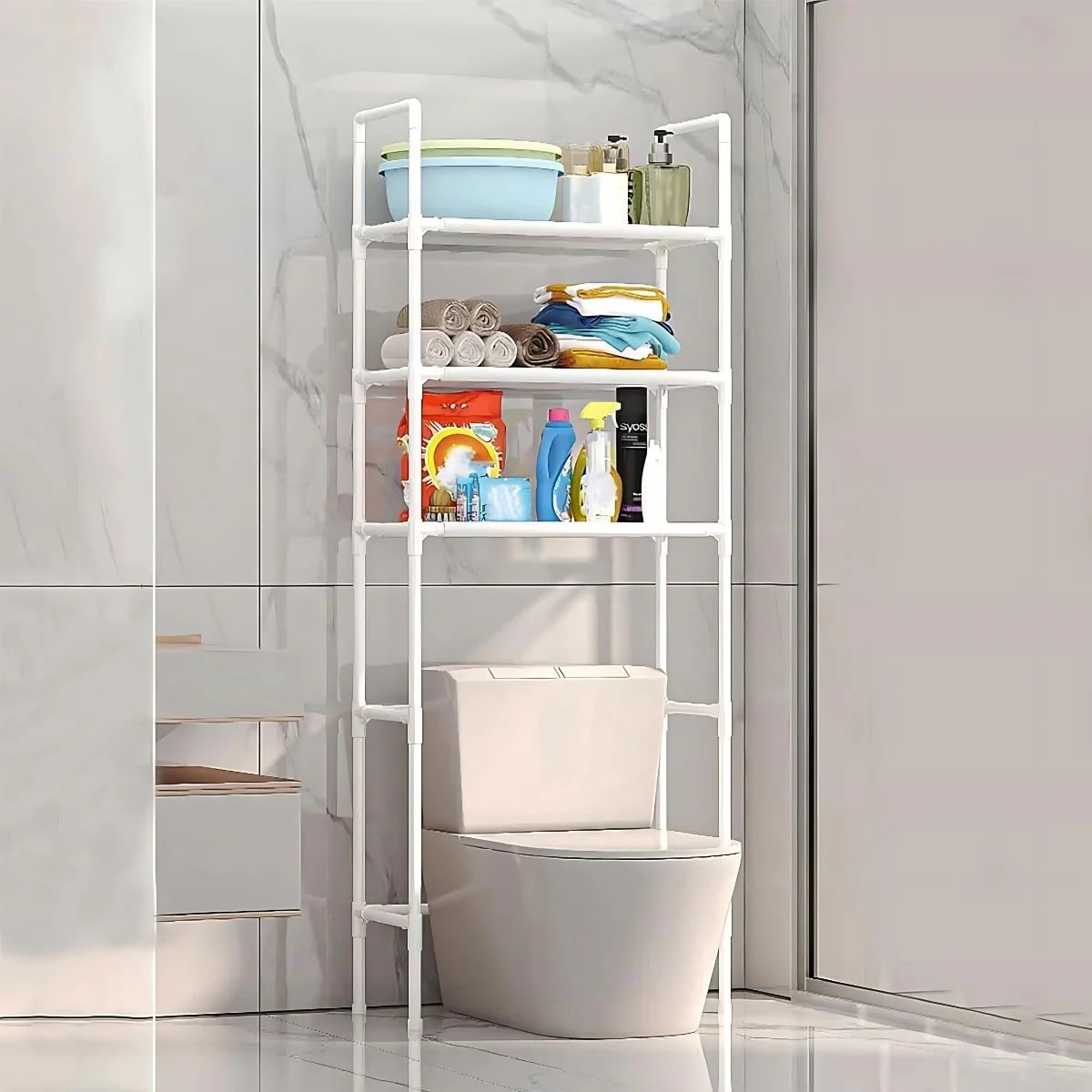 Estante Organizador Para Baño Sobre Inodoro De 3 Niveles. Mueble Repisa Para Almacenamiento. Color Blanco. 149X45.3X26cm - Image 2