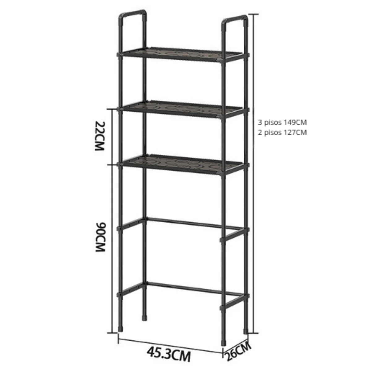 Estante Organizador Para Baño Sobre Inodoro De 3 Niveles. Mueble Repisa Para Almacenamiento. Color Negro. 149X45.3X26cm - Image 4