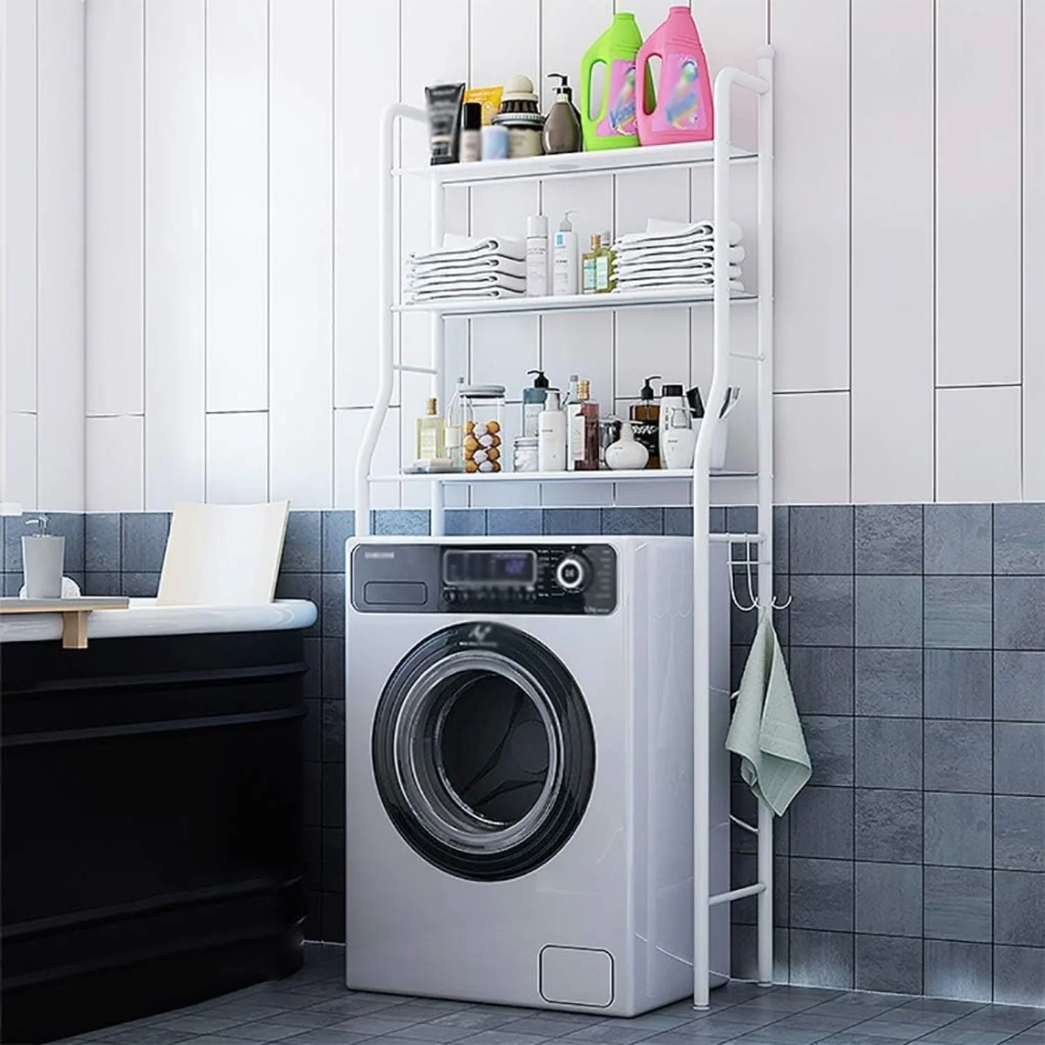 Estante Organizador Para Lavadora De 3 Niveles Metálico Color Blanco 65X26x152cm. Rack Para Lavandería