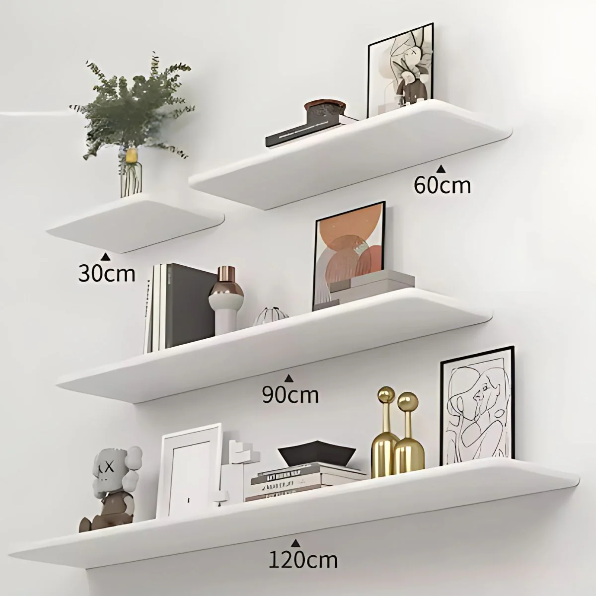 Estanterías Flotantes (Set De 4 Piezas). Repisas De Pared. Tablillas Blancas De 20Cm De Grosor.