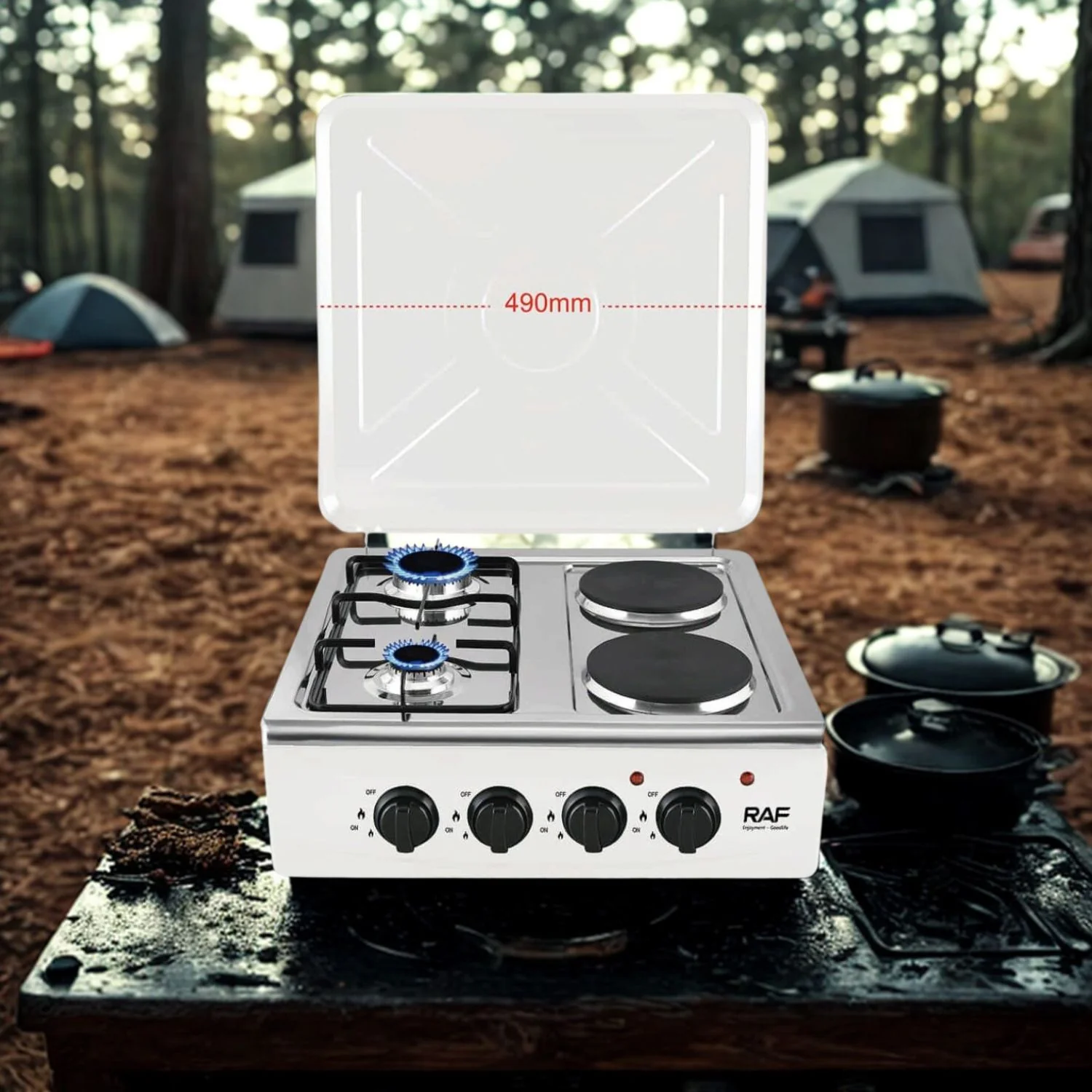 Estufa Combinada De 4 Quemadores 1000W (2 Gas Y 2 Eléctricos) Con Tapa Y Control Perilla.  Cocina Portátil. - Image 4